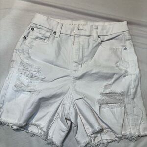 Distressed White Denim Shorts
